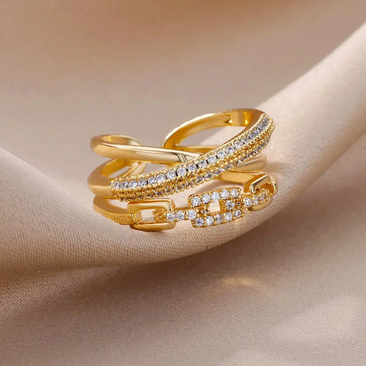 Crystal Ring – Trendy Gold Zircon Ring for Women - JS District