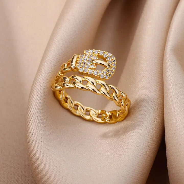 Crystal Ring – Trendy Gold Zircon Ring for Women - JS District