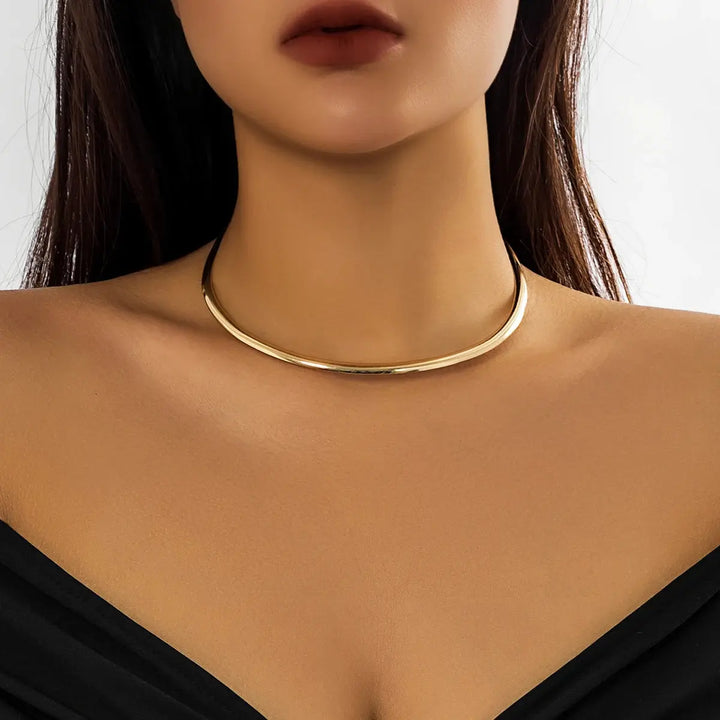 Punk Smooth Metal Round Torques Necklace – Simple Gold Collar Necklace - JS District