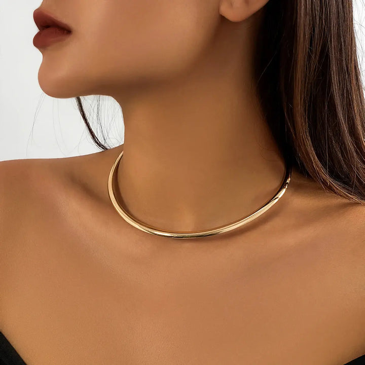 Punk Smooth Metal Round Torques Necklace – Simple Gold Collar Necklace - JS District