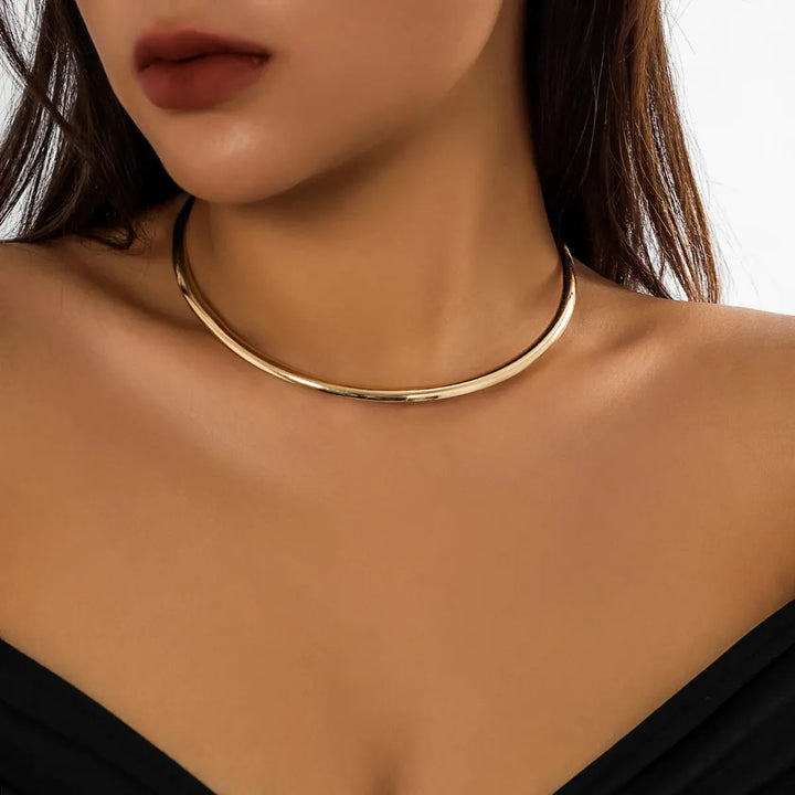 Punk Smooth Metal Round Torques Necklace – Simple Gold Collar Necklace - JS District