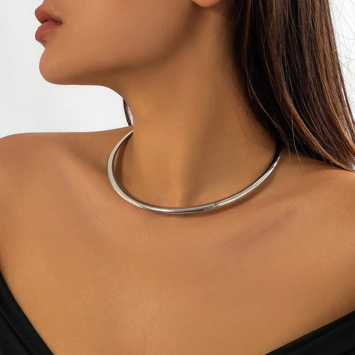 Punk Smooth Metal Round Torques Necklace – Simple Gold Collar Necklace - JS District