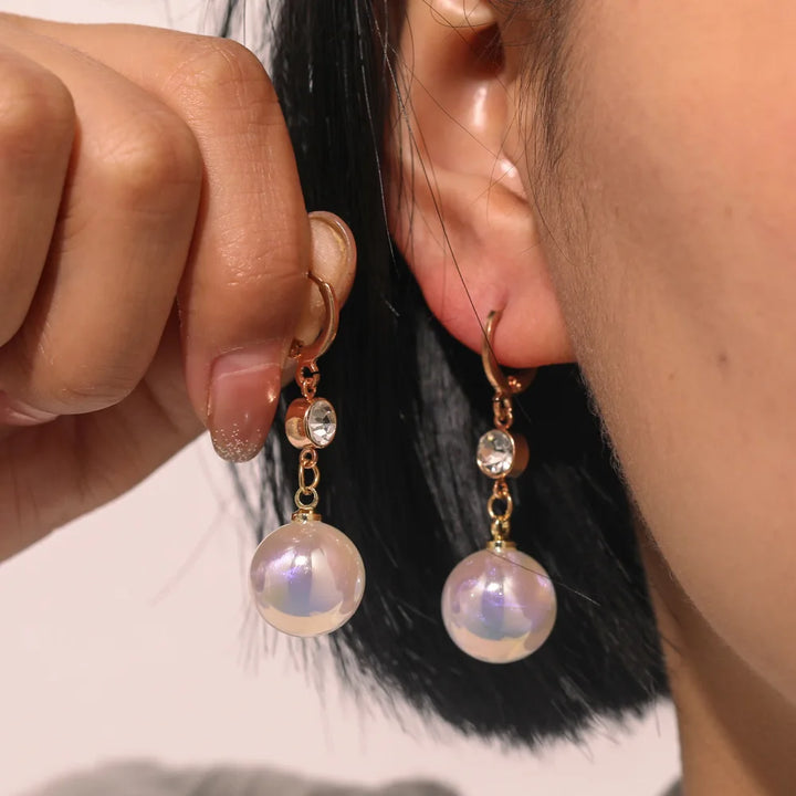 Simulation Pearl Long Earrings – Women's Flower Rhinestone Wedding Pendant Earrings - JS District