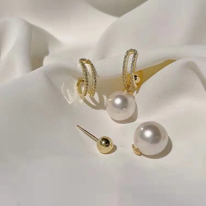 Simulation Pearl Long Earrings – Women's Flower Rhinestone Wedding Pendant Earrings - JS District