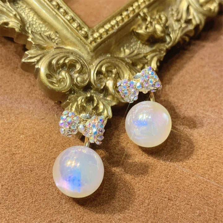 Simulation Pearl Long Earrings – Women's Flower Rhinestone Wedding Pendant Earrings - JS District