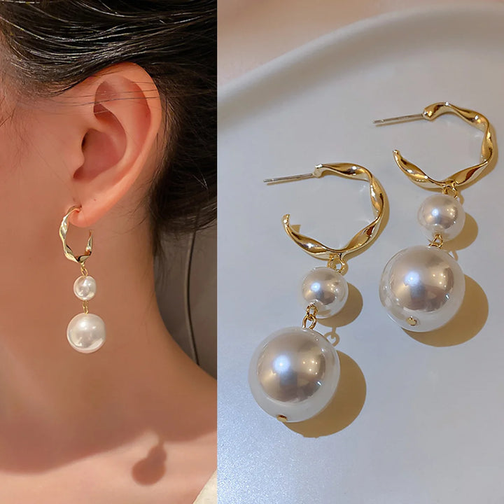 Simulation Pearl Long Earrings – Women's Flower Rhinestone Wedding Pendant Earrings - JS District