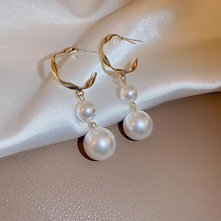 Simulation Pearl Long Earrings – Women's Flower Rhinestone Wedding Pendant Earrings - JS District