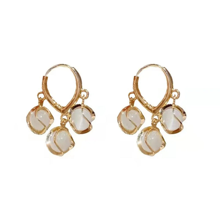 Simulation Pearl Long Earrings – Women's Flower Rhinestone Wedding Pendant Earrings - JS District