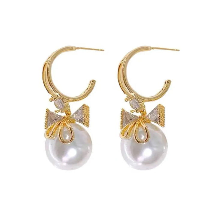 Simulation Pearl Long Earrings – Women's Flower Rhinestone Wedding Pendant Earrings - JS District