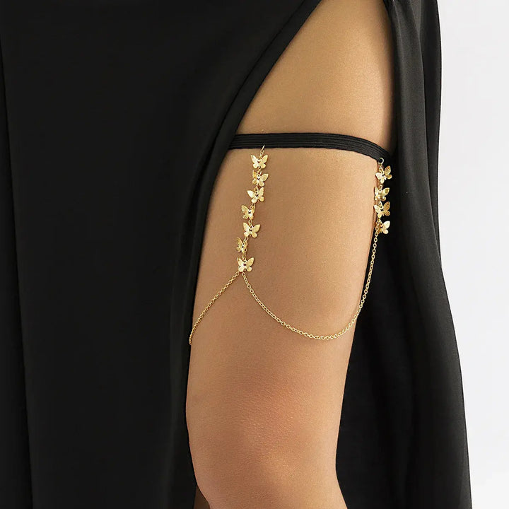 Sexy Beach  Pearl Leg Ring Body Chain with Geometric Star Rhinestone Tassel - JS District