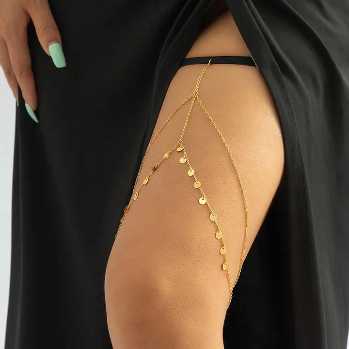 Sexy Beach  Pearl Leg Ring Body Chain with Geometric Star Rhinestone Tassel - JS District