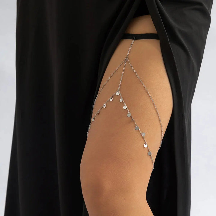 Sexy Beach  Pearl Leg Ring Body Chain with Geometric Star Rhinestone Tassel - JS District