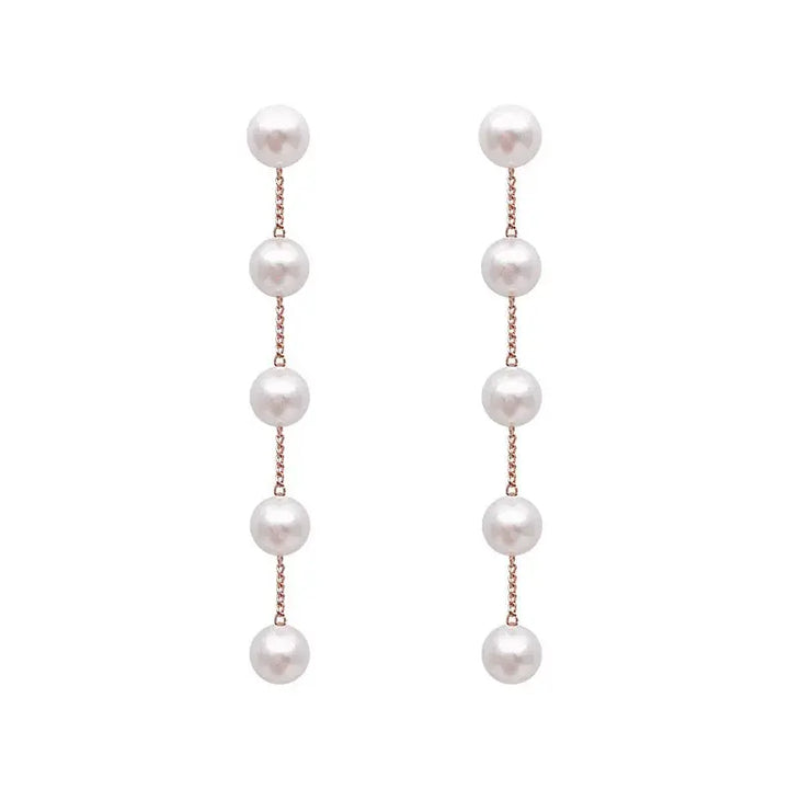 Simulation Pearl Long Earrings – Women's Flower Rhinestone Wedding Pendant Earrings - JS District