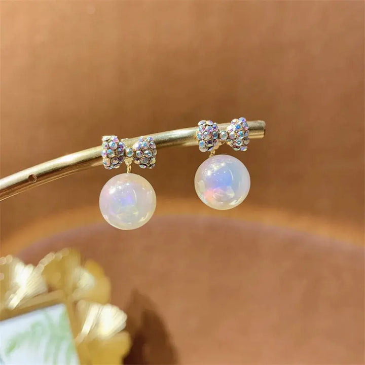 Simulation Pearl Long Earrings – Women's Flower Rhinestone Wedding Pendant Earrings - JS District