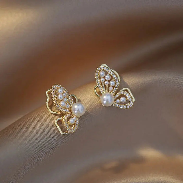 Simulation Pearl Long Earrings – Women's Flower Rhinestone Wedding Pendant Earrings - JS District