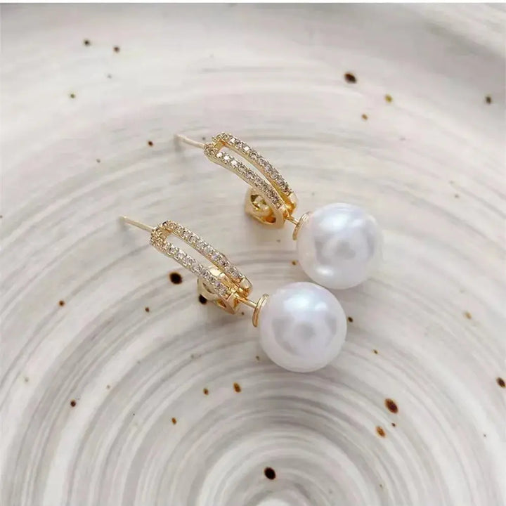 Simulation Pearl Long Earrings – Women's Flower Rhinestone Wedding Pendant Earrings - JS District